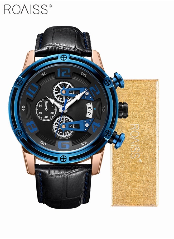 Men's Sports Multifunctional Chronograph Watch Luminous Quartz Watch with Leather Band Calendar Sports Business Work as Gift for Men