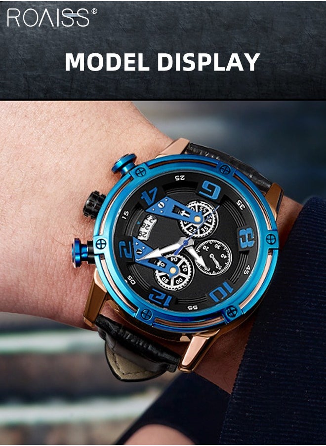 Men's Sports Multifunctional Chronograph Watch Luminous Quartz Watch with Leather Band Calendar Sports Business Work as Gift for Men