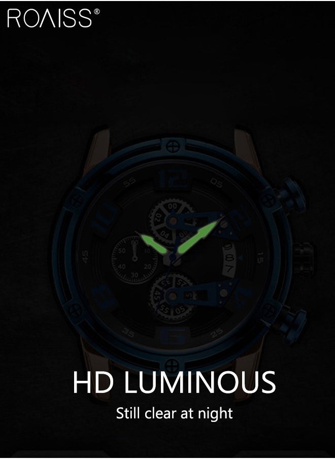 Men's Sports Multifunctional Chronograph Watch Luminous Quartz Watch with Leather Band Calendar Sports Business Work as Gift for Men