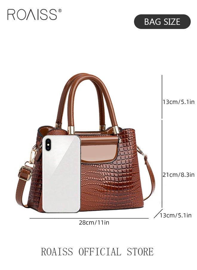 Crocodile Pattern Satchel for Women Large Capacity Light Luxury Crossbody Bag Ladies Elegant Handbag with Comfortable Handle and Hardware Parts