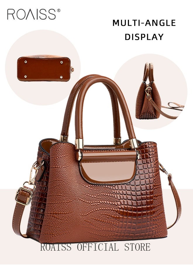 Crocodile Pattern Satchel for Women Large Capacity Light Luxury Crossbody Bag Ladies Elegant Handbag with Comfortable Handle and Hardware Parts