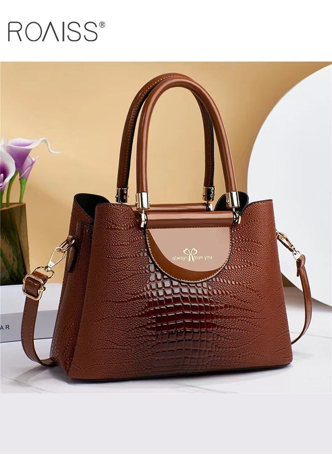 Crocodile Pattern Satchel for Women Large Capacity Light Luxury Crossbody Bag Ladies Elegant Handbag with Comfortable Handle and Hardware Parts