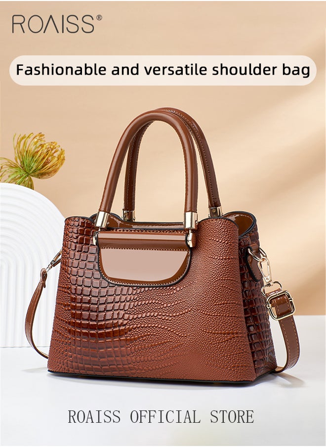 Crocodile Pattern Satchel for Women Large Capacity Light Luxury Crossbody Bag Ladies Elegant Handbag with Comfortable Handle and Hardware Parts