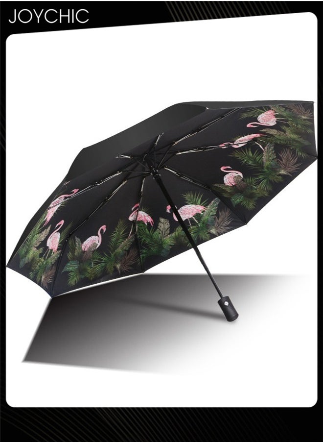3-Folding Windproof UV Protection Sun Rain Automatic Umbrella Black/Green