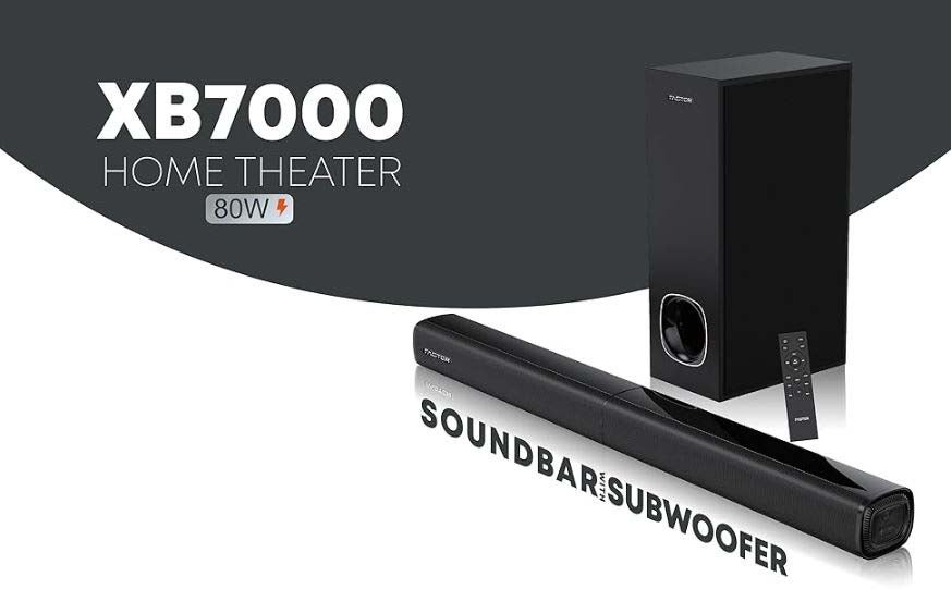 XB7000 2.1 CH Home Theater Soundbar - Wired Subwoofer 80W Powerful Output - Dedicated Sound Mode, Deep and Thrilling Bass, Digital Embedded - Supporting Bluetooth, Optical HDMI(ARC), AUX, USB & Remote