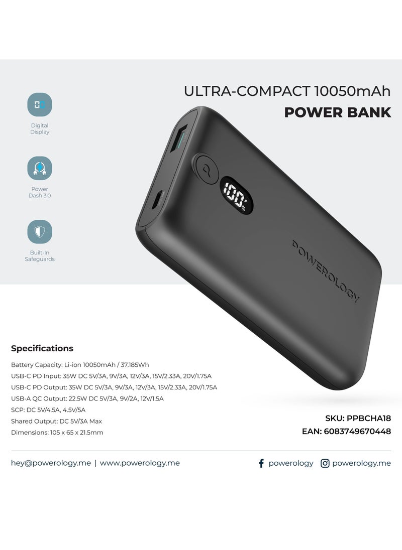 10000mAh Onyx Power Bank 10000 mAh PD 35W / Power Dash 3.0 with Digital Display and Built-In Safeguards / Super Compact Powerbank - Black
