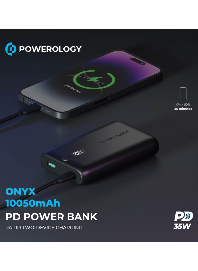 10000mAh Onyx Power Bank 10000 mAh PD 35W / Power Dash 3.0 with Digital Display and Built-In Safeguards / Super Compact Powerbank - Black