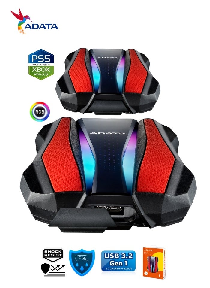 HD770G RGB 1TB External HDD Portable Hard Drive for PS5 XBOX Gaming Waterproof and Dustproof | Red