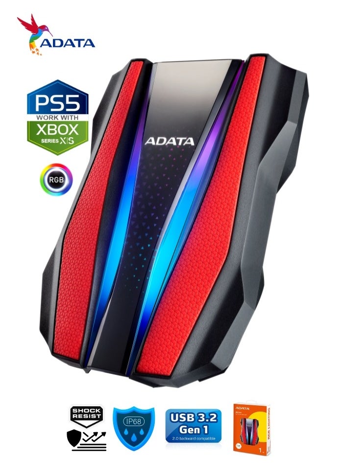 HD770G RGB 1TB External HDD Portable Hard Drive for PS5 XBOX Gaming Waterproof and Dustproof | Red