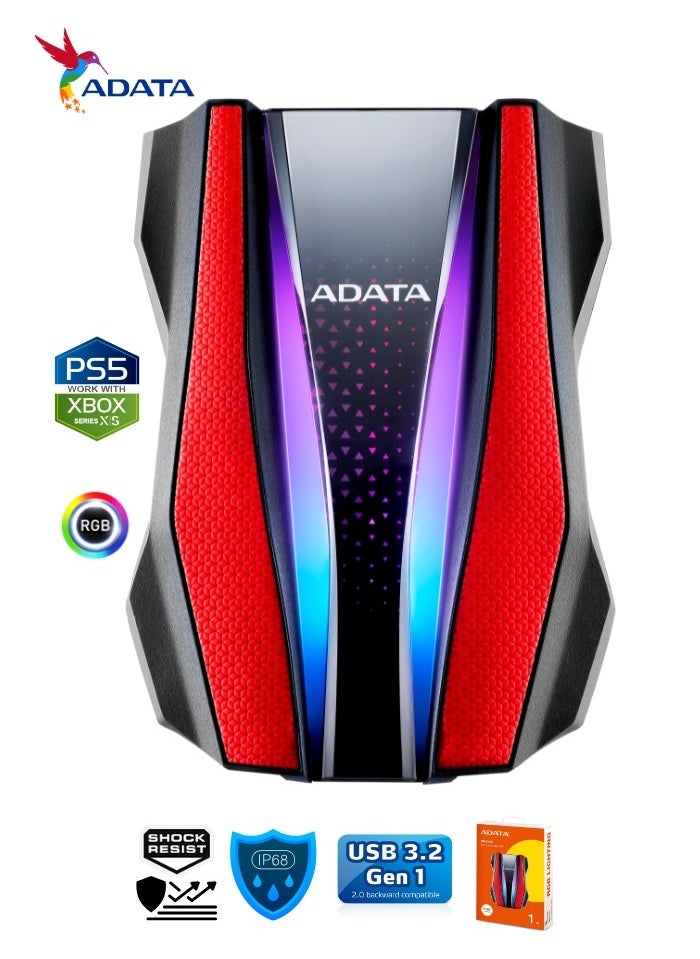 HD770G RGB 1TB External HDD Portable Hard Drive for PS5 XBOX Gaming Waterproof and Dustproof | Red