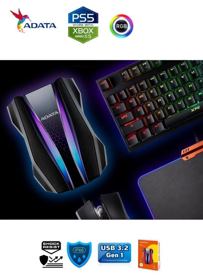 HD770G RGB 1TB External HDD Portable Hard Drive for PS5 XBOX Gaming Waterproof and Dustproof | Red