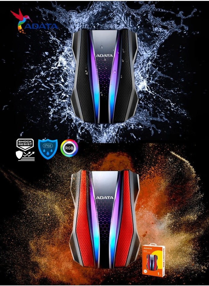 HD770G RGB 1TB External HDD Portable Hard Drive for PS5 XBOX Gaming Waterproof and Dustproof | Red