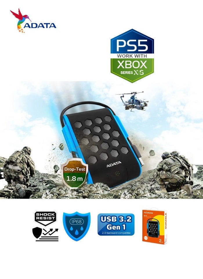 HD720 Pro DURABLE 2TB External HDD | Fast Data IP68 Anti-Shock Hard Drive | Compatible with PS5 XBOX | Shockproof Waterproof | Blue