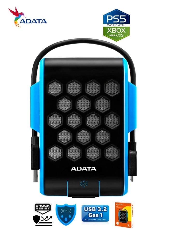 HD720 Pro DURABLE 2TB External HDD | Fast Data IP68 Anti-Shock Hard Drive | Compatible with PS5 XBOX | Shockproof Waterproof | Blue