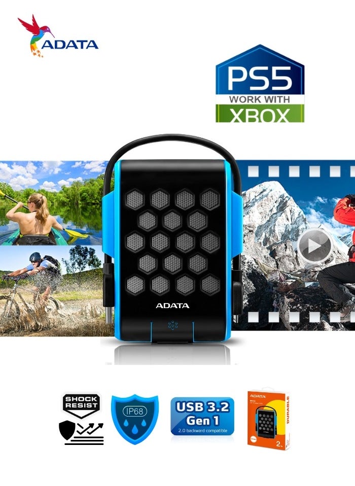 HD720 Pro DURABLE 2TB External HDD | Fast Data IP68 Anti-Shock Hard Drive | Compatible with PS5 XBOX | Shockproof Waterproof | Blue