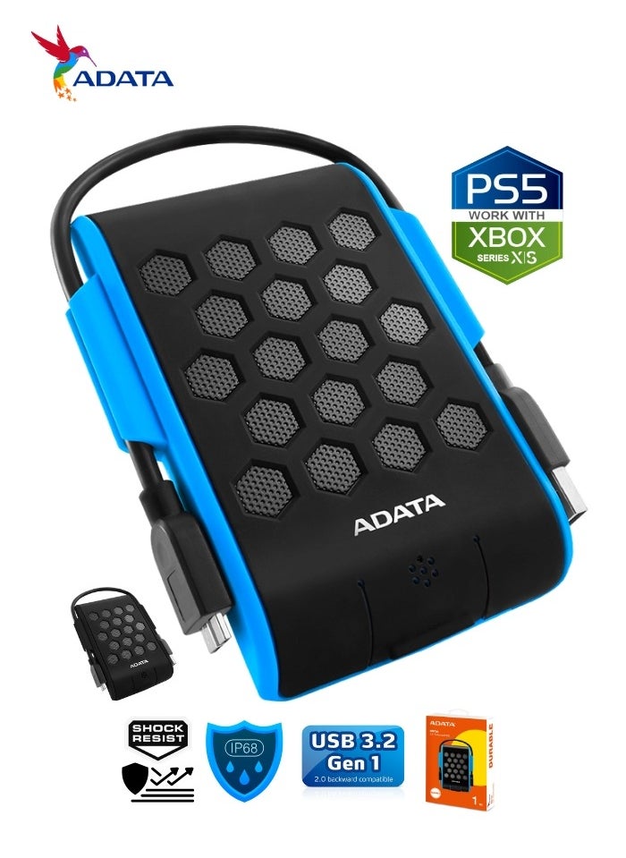 HD720 Pro DURABLE 2TB External HDD | Fast Data IP68 Anti-Shock Hard Drive | Compatible with PS5 XBOX | Shockproof Waterproof | Blue