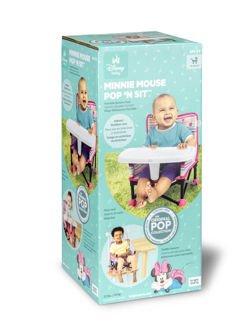 Minnie Mouse Pop ‘N Sit Portable Booster Seat – 3 Modes, Removable Tray, Travel-Friendly, for Babies 6 Months to Toddlers 3 Years