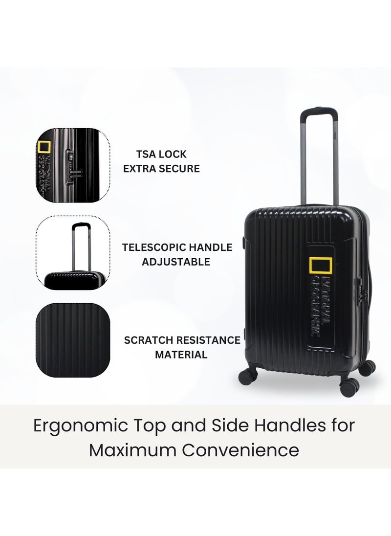 National Geographic Canyon ABS/PC Hardshell Medium Check-In Suitcase Black, Durable Lightweight Expandable Anti-theft Zipper TSA Lock Travel Luggage, 4 Double Wheel Trolley Bag (60 cm/24 Inch).