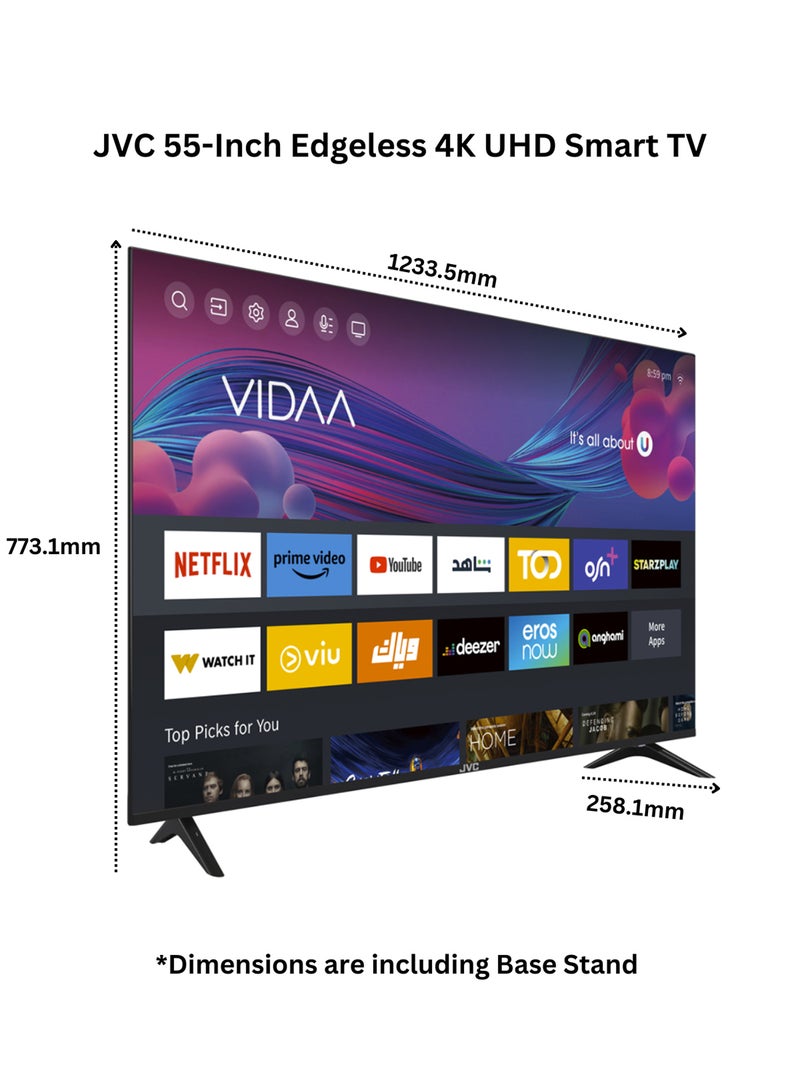 55-Inch Edgeless 4K UHD Smart TV - 2024 New Model With Voice Air Mouse, Bluetooth And Dolby Audio LT-55N775V Black