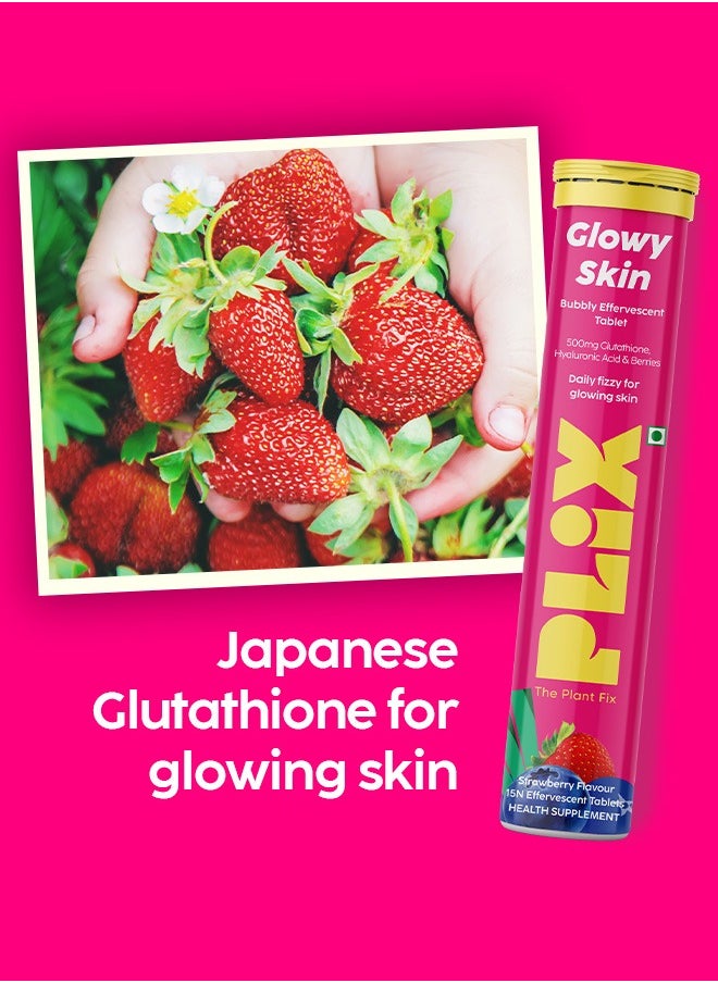 PLIX THE PLANT FIX 500mg Glutathione Skin Glow 30 Effervescent Tablets for Clear and Youthful Skin | Vitamin E Reduces Pigmentation, Fades Dark Spots, Hydrates Skin | Pack of 2, Strawberry Flavour