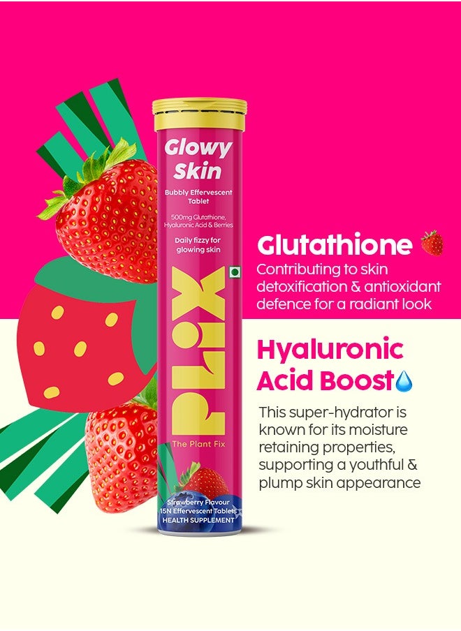 PLIX THE PLANT FIX 500mg Glutathione Skin Glow 30 Effervescent Tablets for Clear and Youthful Skin | Vitamin E Reduces Pigmentation, Fades Dark Spots, Hydrates Skin | Pack of 2, Strawberry Flavour