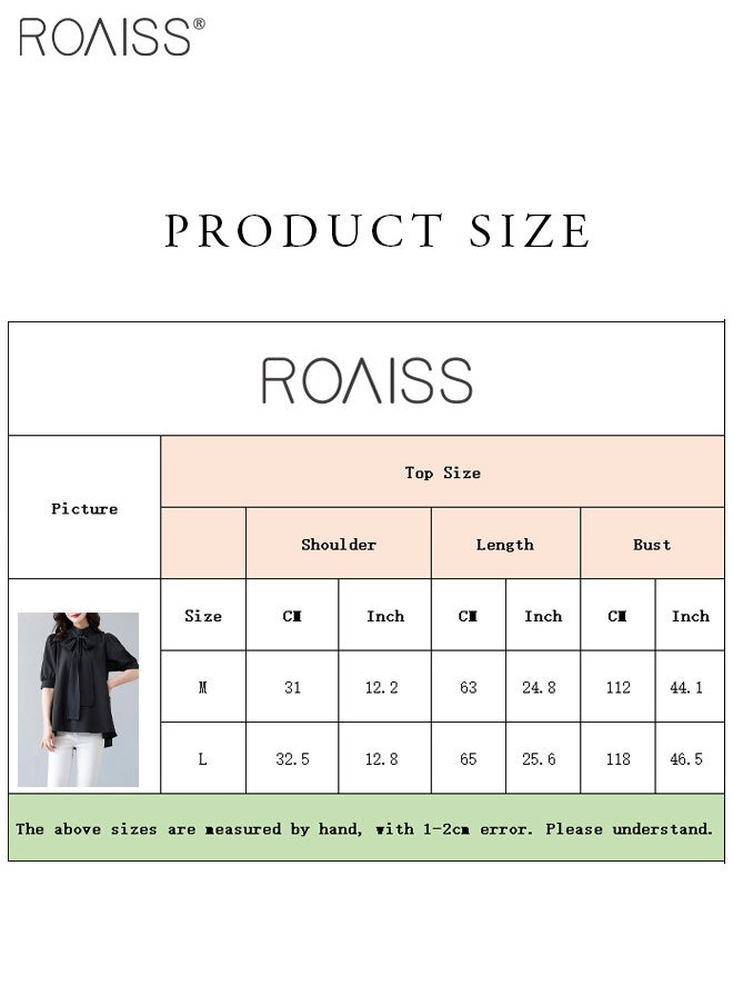 Fashionable And Elegant Short-Sleeved Shirt For Women Versatile Daily Commuting Bow Ribbon Tie Stand-Up Collar Pullover