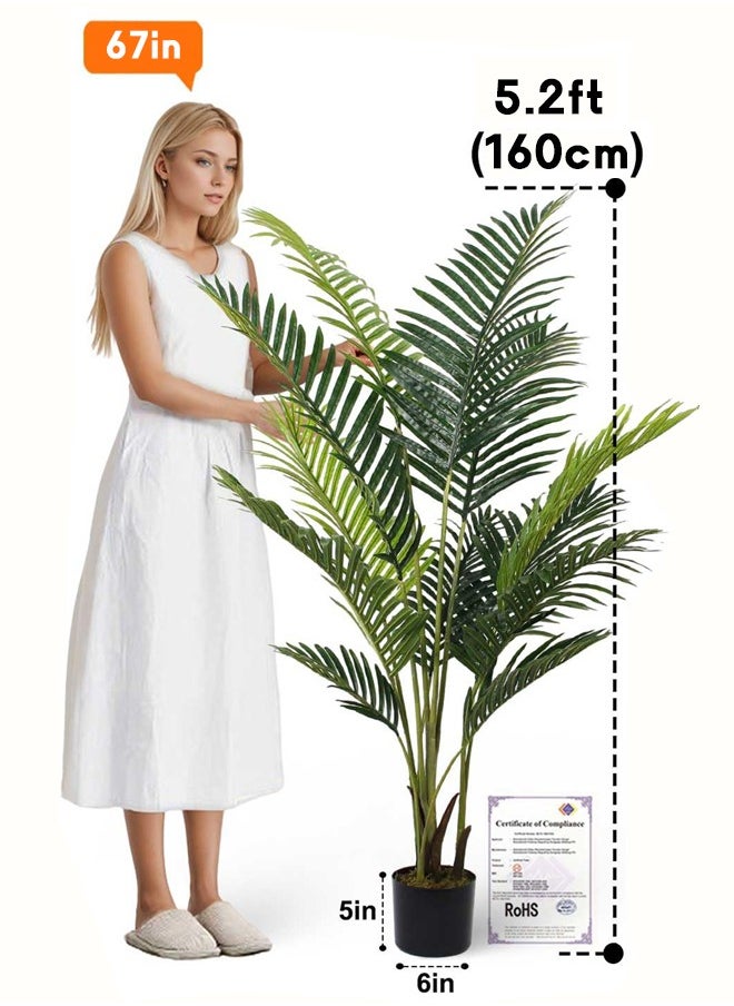 Artificial Areca Palm Plant Fake Tropical Palm Tree, 4 Feet Faux Dypsis Lutescens Plants in Pot for Indoor Outdoor House Home Office Garden Modern Decoration Housewarming Gift-Set