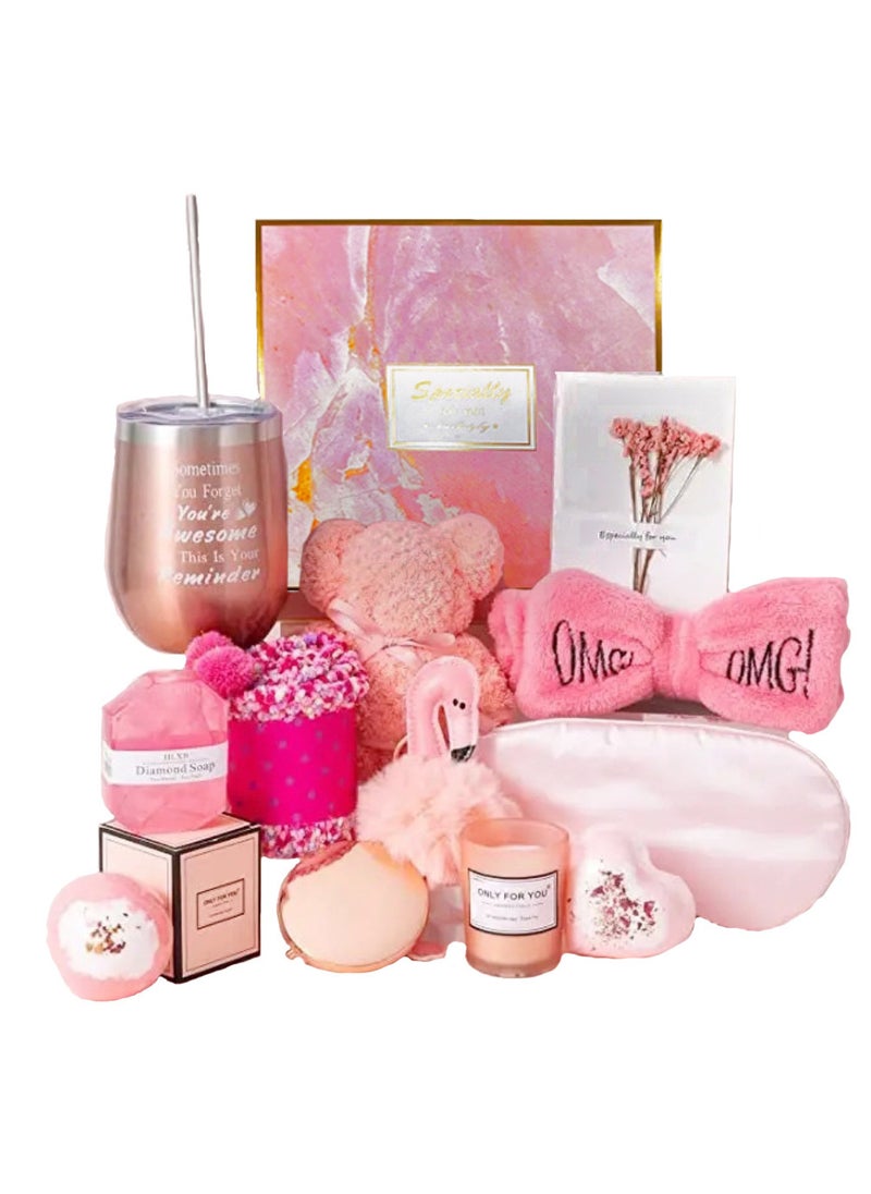 Gift Basket for Women - Birthday Gift Box, Get Well Soon Gift Set Contains 13 Inspirational Gifts, Relaxing Spa Treatment Package for Women, Bestie Friendship, Female Friend Gift