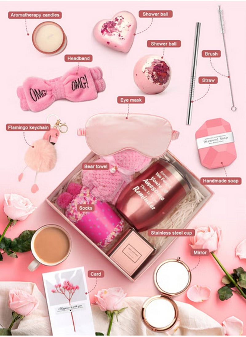 Gift Basket for Women - Birthday Gift Box, Get Well Soon Gift Set Contains 13 Inspirational Gifts, Relaxing Spa Treatment Package for Women, Bestie Friendship, Female Friend Gift