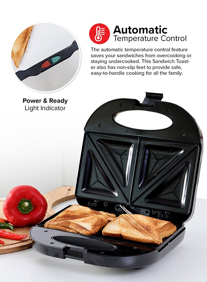 2 Slice Sandwich Maker Toaster OMGM2321, 750W Equipped With Non-Stick Coating And Overheat Protection, Perfect For Making Sandwiches, Bread Toast 750 W OMGM2321 Black