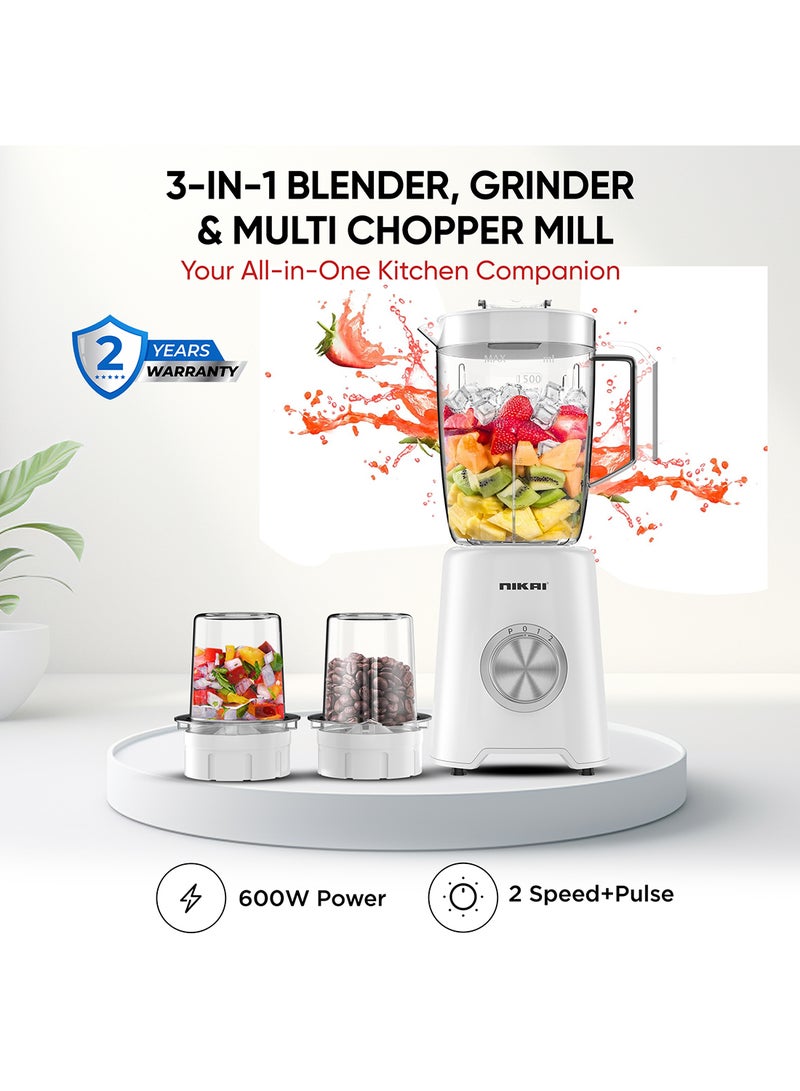 3-in-1 Blender with  1.5 Ltr Liquid Jar, 1 Coffee Grinder & 1 Meat Mincer, 2 Speeds, Stainless Blades, Unbreakable Jar, Perfect for Dry & Wet Fine Grinding, Mixing & Juicing 1.5 L 350 W NB1900NA1/ NB2900EB2 White/Clear