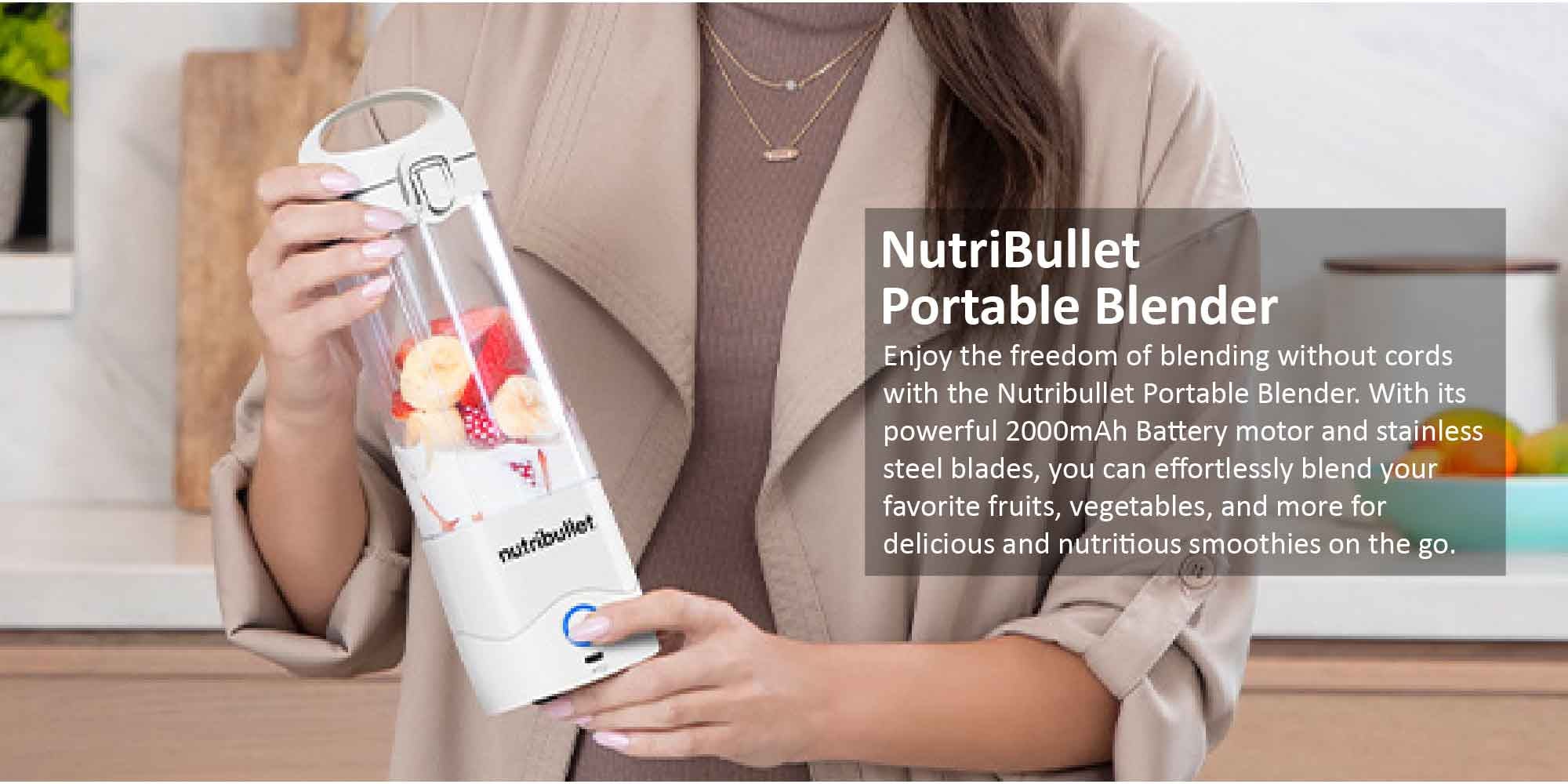 Portable Blender for Protein Shake, Smoothie, Frozen Fruit & Ice, Tritan Plastic, BPA-Free with Handled Sip Lid, USB-C Rechargeable 2200mAh Battery, Dishwasher Safe Parts, 475 ml 100 W BD-BX631A-23 Off White