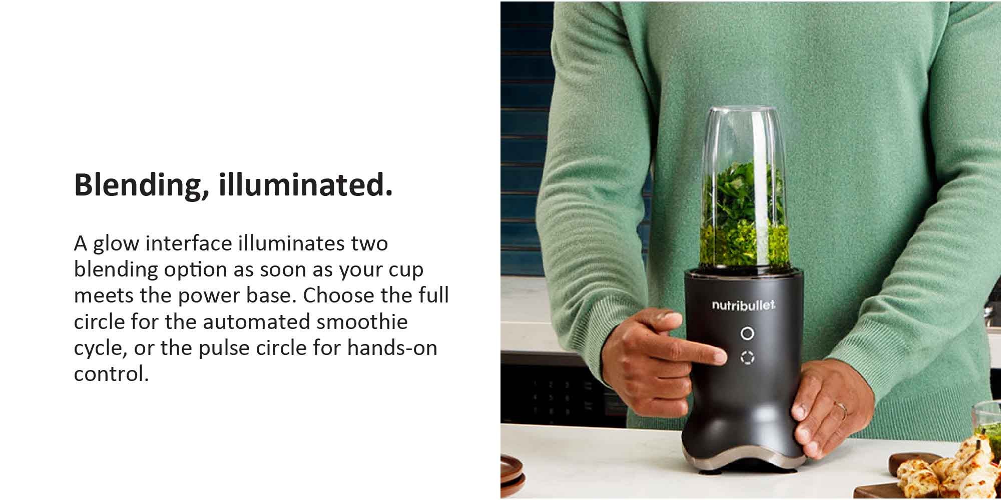 Ultra Personal Blender With Glow Illuminated Interface, Quietest Single-Serve Blender, Tritan™ Renew Cups, Stainless Steel Rapid Extractor Blade, 1 Year Warranty 900 ml 1200 W NB-500 Black