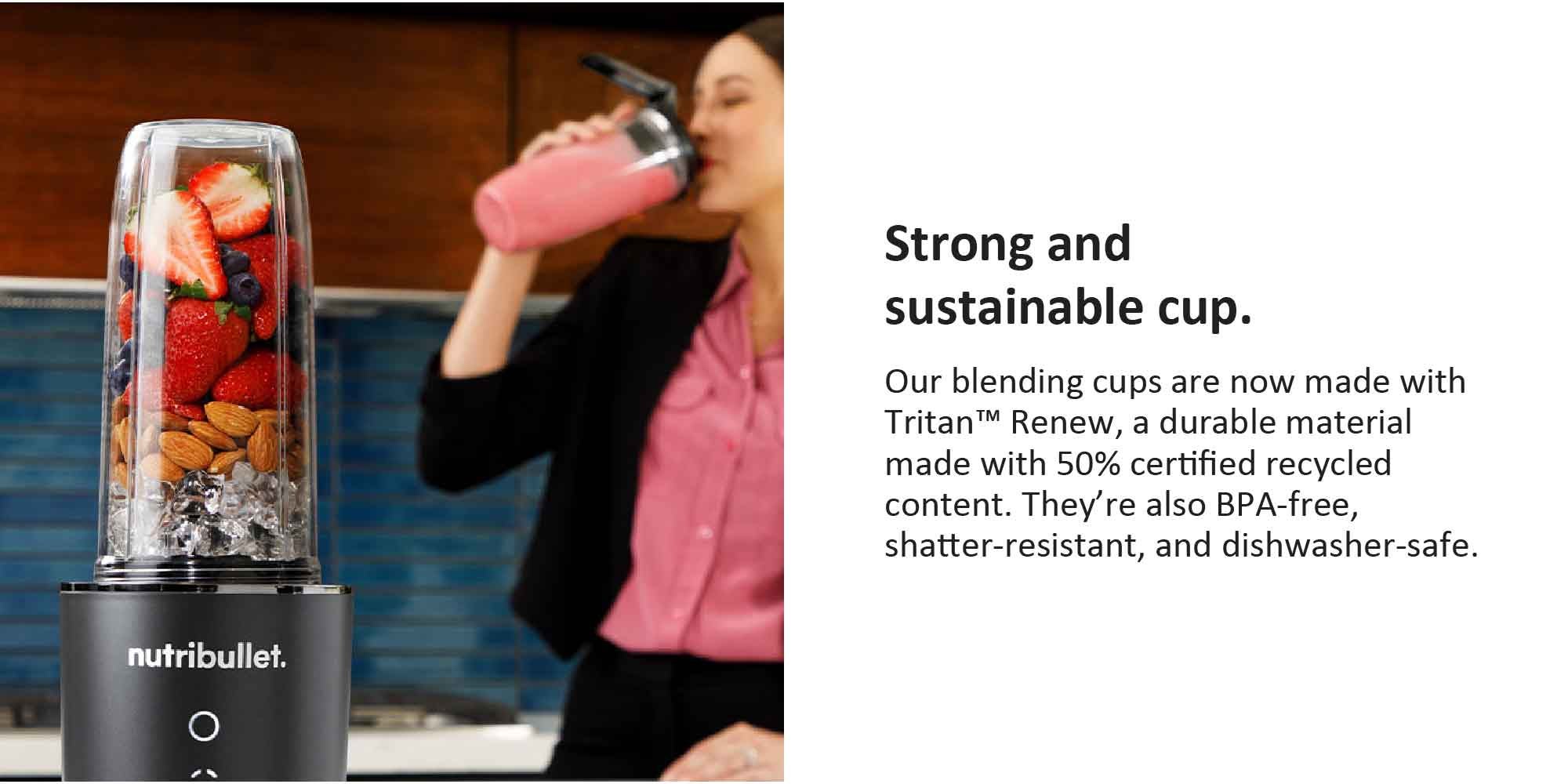 Ultra Personal Blender With Glow Illuminated Interface, Quietest Single-Serve Blender, Tritan™ Renew Cups, Stainless Steel Rapid Extractor Blade, 1 Year Warranty 900 ml 1200 W NB-500 Black