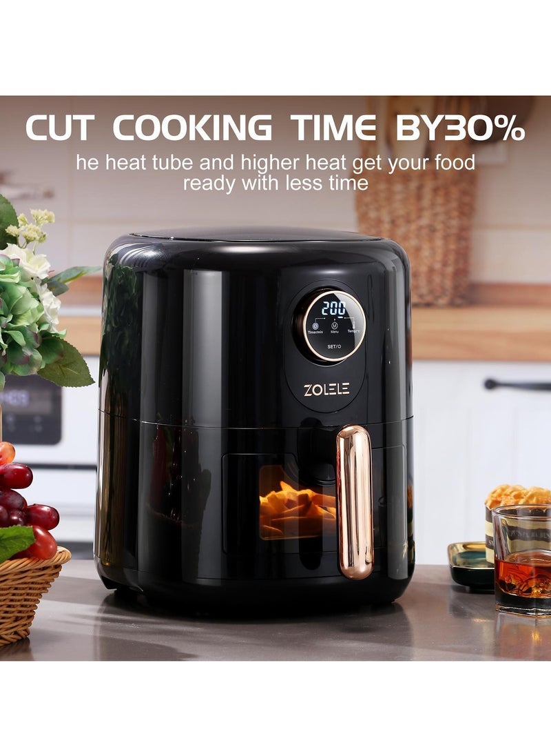 Digital Air Fryer 4.5L Capacity Non-Stick Coating Use No Oil Air Fry  Roast Bake Reheat Fried Basket Knob Control Temperature  Automatic Power Off 1400W Power ZA004 - Black