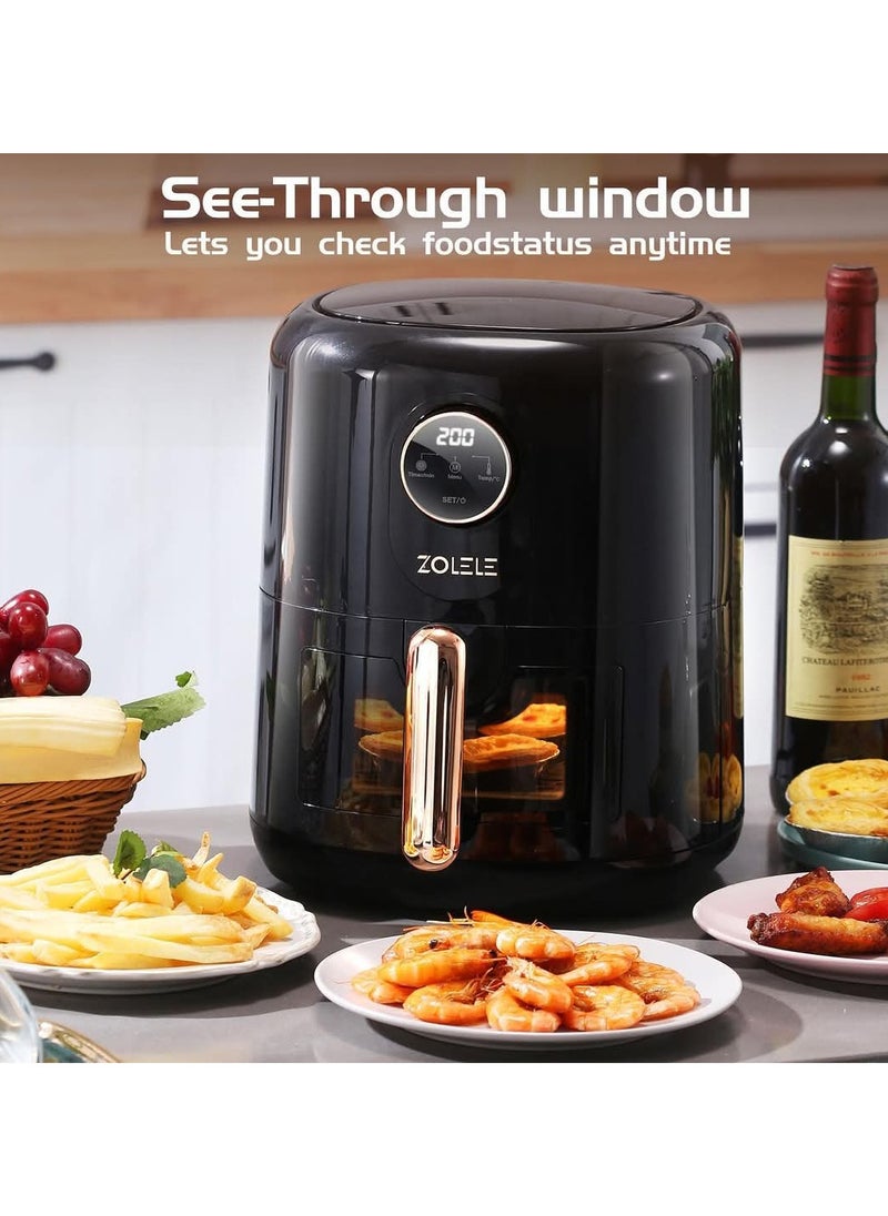 Digital Air Fryer 4.5L Capacity Non-Stick Coating Use No Oil Air Fry  Roast Bake Reheat Fried Basket Knob Control Temperature  Automatic Power Off 1400W Power ZA004 - Black