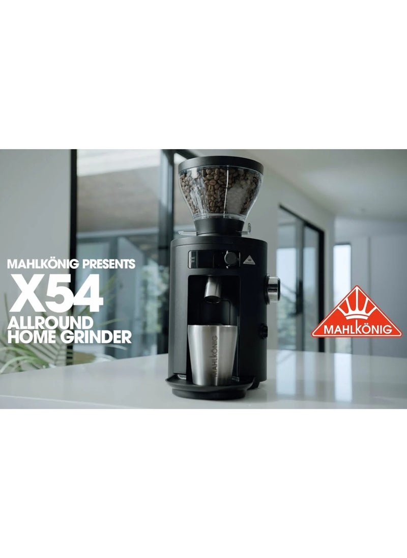 X54 Allrounder Home Electric Coffee Grinder, Easily Swappable Fronts for Espresso to Cold Brew, 54mm Flat Steel Burr With 1-2.8g of Coffee Grinding Capacity/sec, Multifunctional LED Display, App Connectivity through Wifi, 220-240 V, 50/60 Hz, 250g Bean Hopper - Black