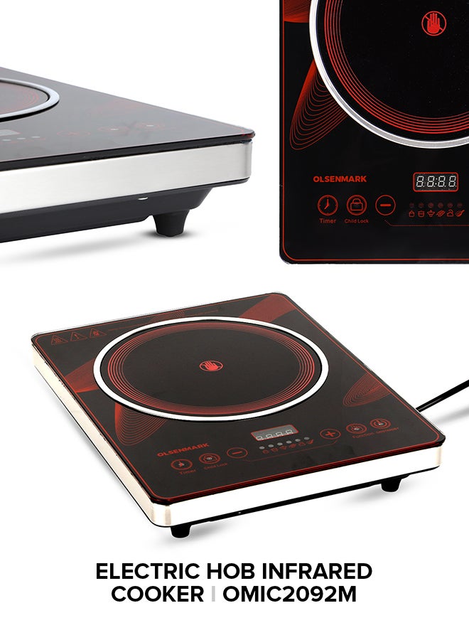 Digital Control Electric Infrared Cooker, Single Cooking Hob, Burner With Adjustable Temperature, Energy Saving/ Touch Control, 20 Settings, Stainless Steel Body and Tempered Glass Panel, 2 Years Warranty 2200 W OMIC2092M Black/Red