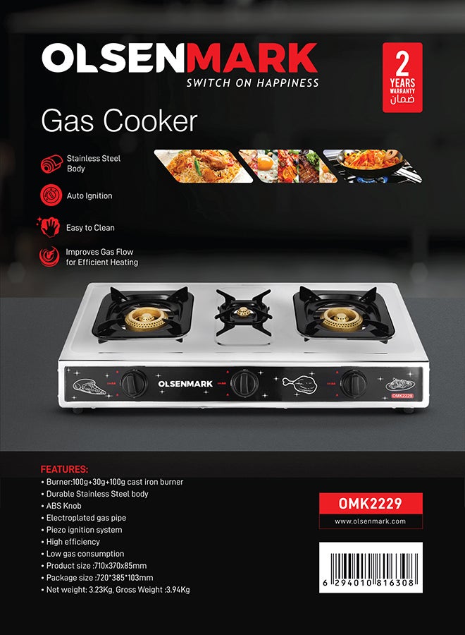 3 Burner Stainless Steel Gas Stove Cooktop OMK2229 Silver