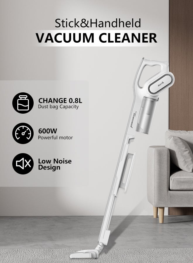 Portable 2-In-1 Handheld and Upright Vacuum Cleaner, HEPA Filter with Lightweight body and Low Noise Low Noise Triple Filter Vertical Dust Collector 600 W DX700 White