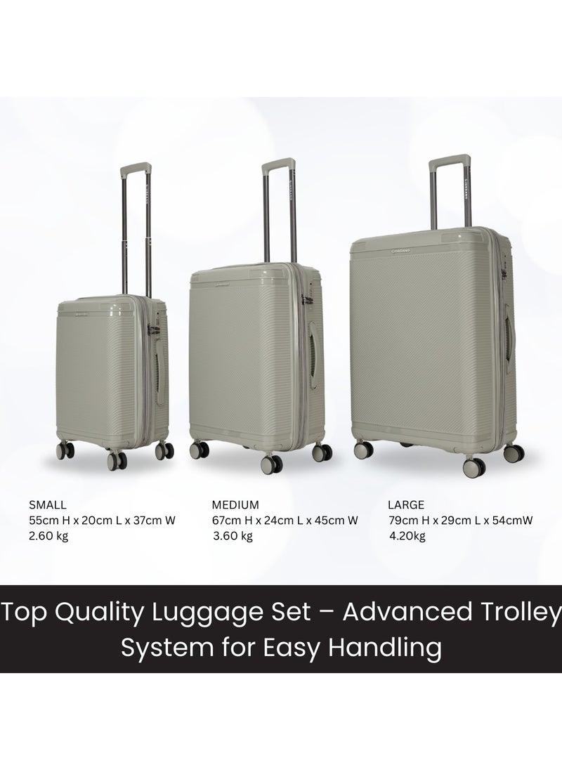 Giordano League Luggage Set PP Hardshell Travel Business Suitcase, Durable Hardside Unbreakable Lightweight Expandable Anti-theft Zip 4 Double Wheel TSA Lock 3pcs Trolley (20+24+28 Inch).Champagne