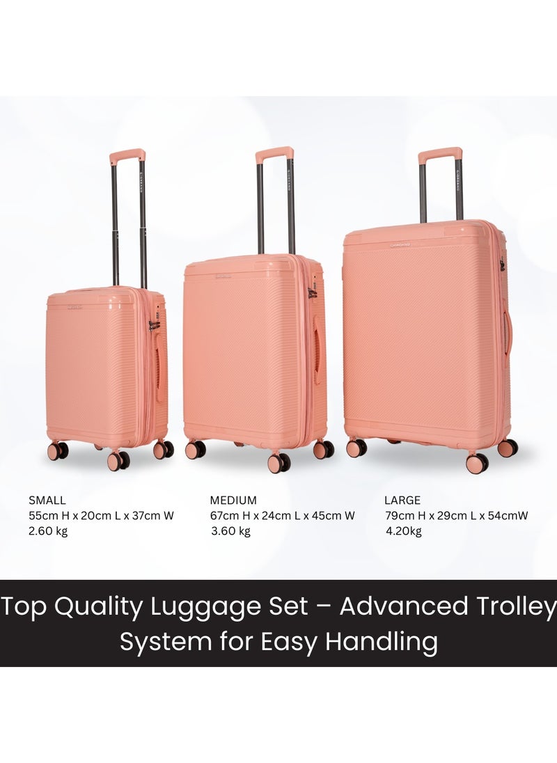 Giordano League Luggage Set PP Hardshell Travel Business Suitcase, Durable Hardside Unbreakable Lightweight Expandable Anti-theft Zip 4 Double Wheel TSA Lock 3pcs Trolley (20+24+28 Inch).Pink