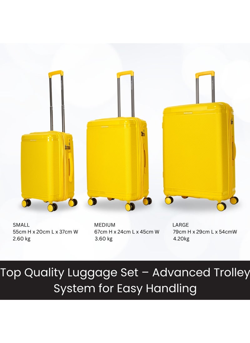 Giordano League Luggage Set PP Hardshell Travel Business Suitcase, Durable Hardside Unbreakable Lightweight Expandable Anti-theft Zip 4 Double Wheel TSA Lock 3pcs Trolley (20+24+28 Inch).Yellow