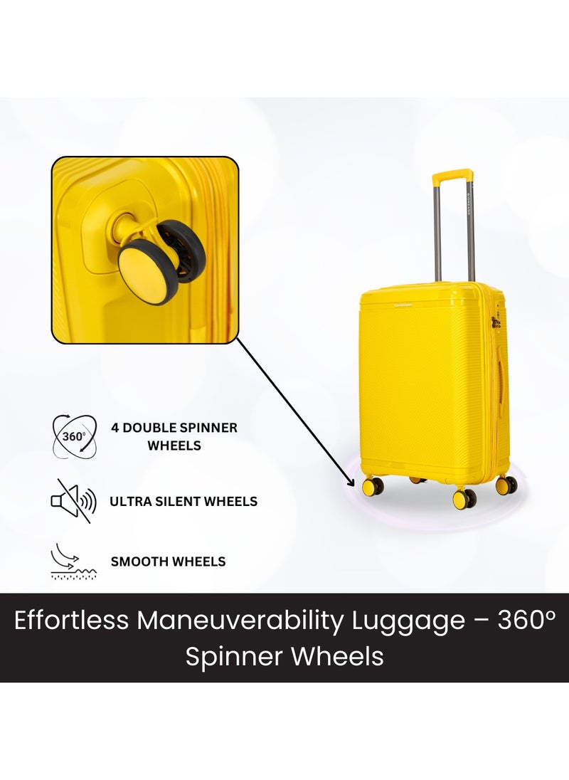 Giordano League Luggage Set PP Hardshell Travel Business Suitcase, Durable Hardside Unbreakable Lightweight Expandable Anti-theft Zip 4 Double Wheel TSA Lock 3pcs Trolley (20+24+28 Inch).Yellow