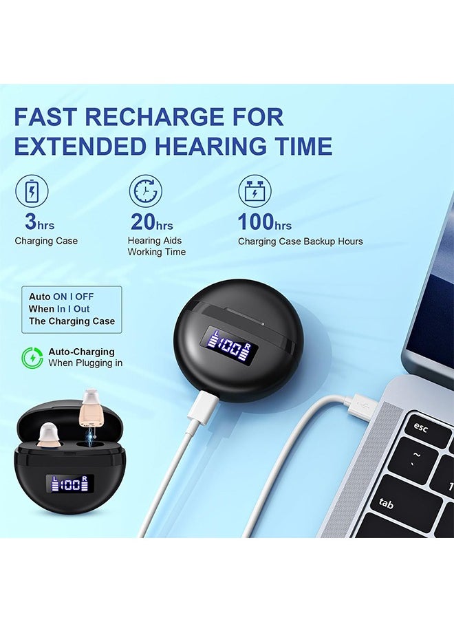 Hearing Aids, Invisible Magnetic Assistive Listening Devices, Contact Charging Box with LED Power Display (Black)