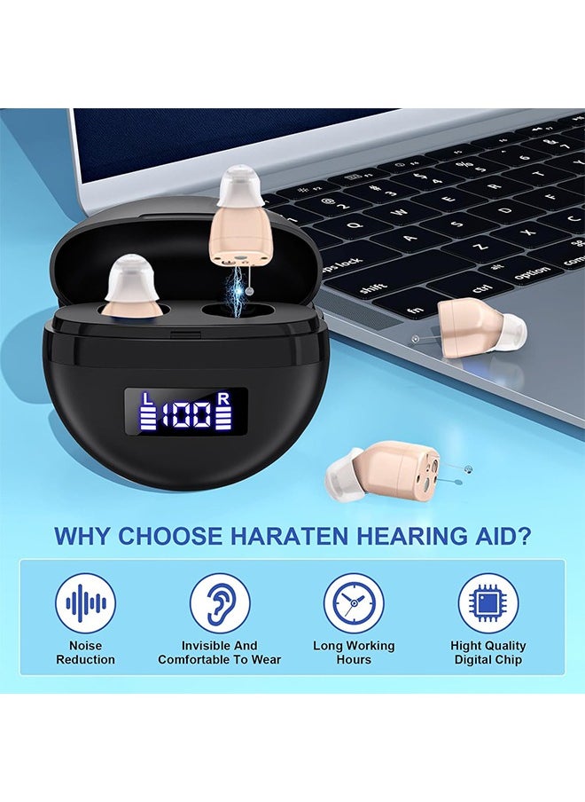 Hearing Aids, Invisible Magnetic Assistive Listening Devices, Contact Charging Box with LED Power Display (Black)