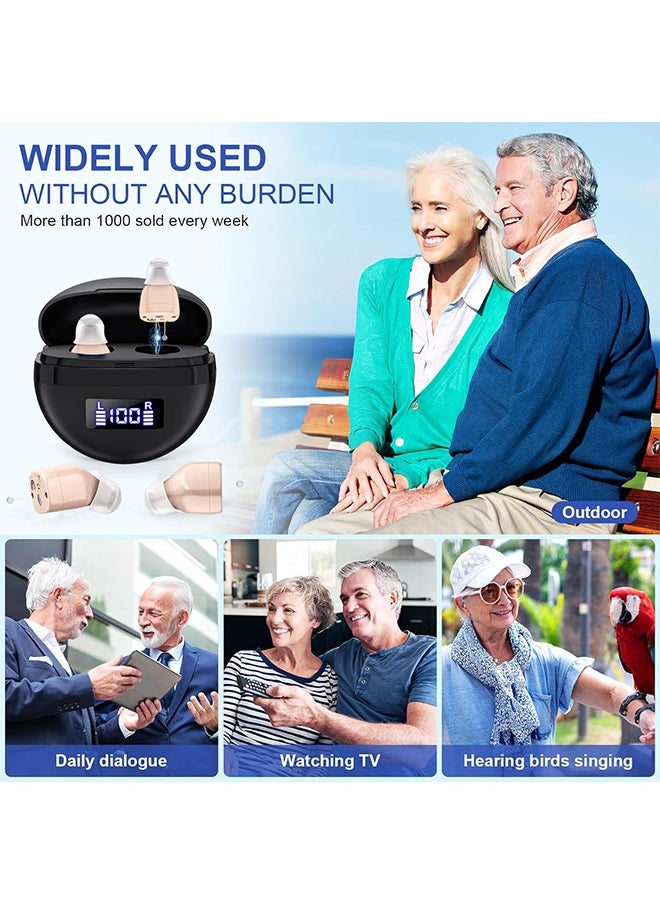 Hearing Aids, Invisible Magnetic Assistive Listening Devices, Contact Charging Box with LED Power Display (Black)