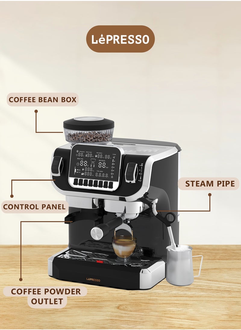 Espresso Coffee Machine with Bean Grinder and LCD Display Coffee Maker - Black