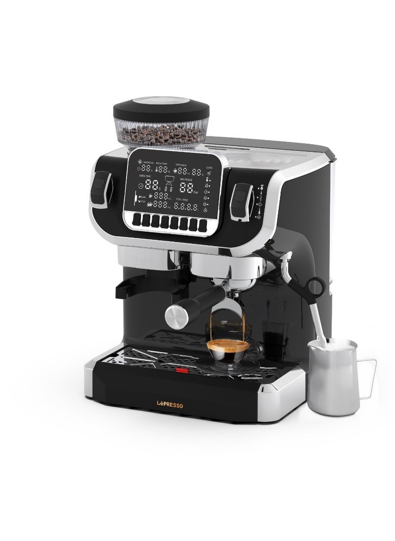 Espresso Coffee Machine with Bean Grinder and LCD Display Coffee Maker - Black