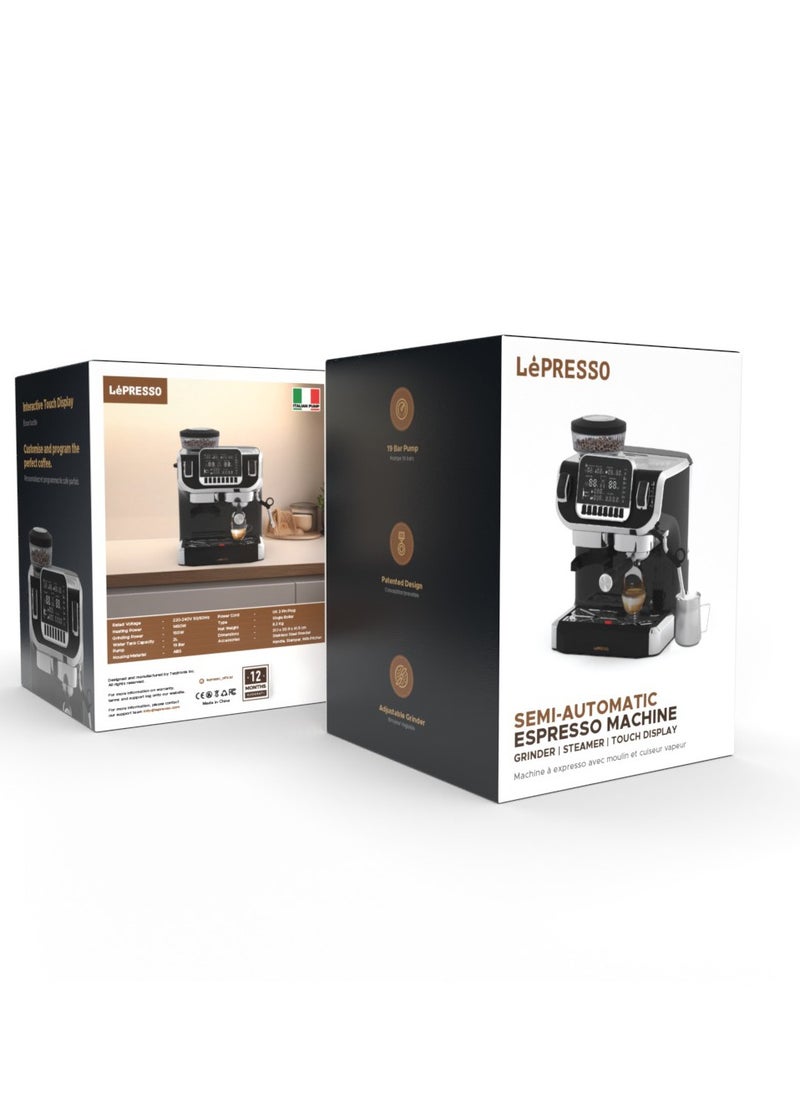 Espresso Coffee Machine with Bean Grinder and LCD Display Coffee Maker - Black